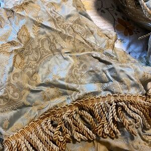 4- Croscill Napoleon Nicolette Damask Blue/Tan/ Gold Ascot Valances